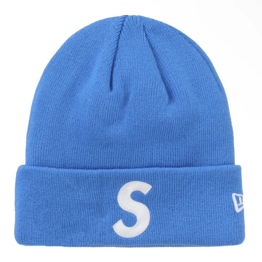 NWT FW24 SUPREME x NEW ERA “S” LOGO BOGO DARK ROYAL WHITE BEANIE KNIT HAT RARE - Picture 6 of 7